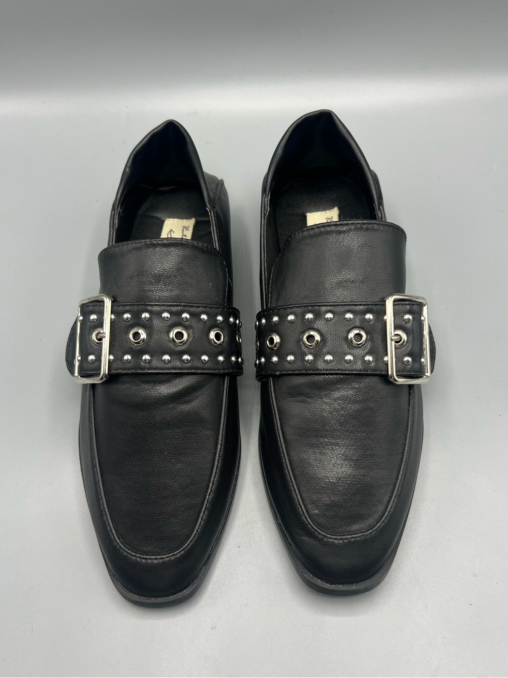 Vintage Havana Maureen Black Buckle Loafers Studded Slip On Flats Women